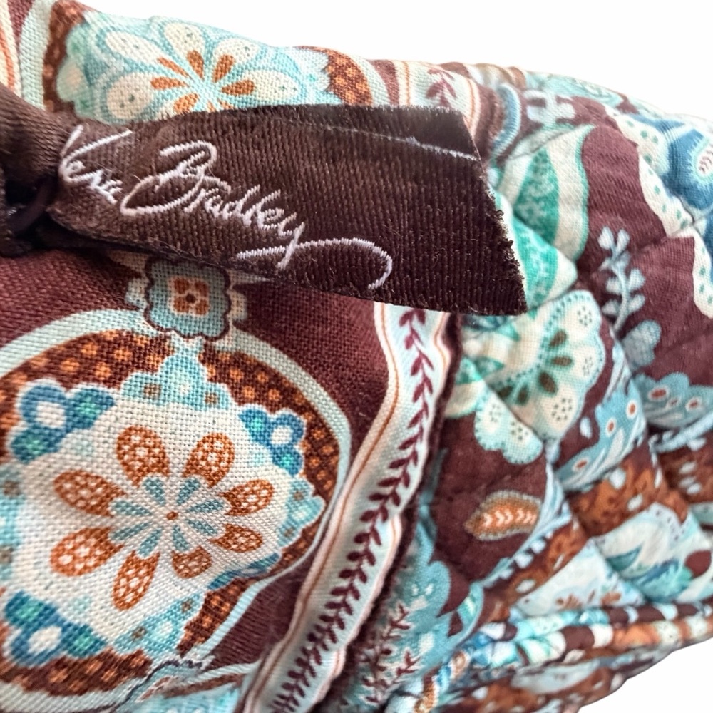 Vera Bradley Brown & Aqua Floral Quilted Shoulder Tote - Picture 4 of 9